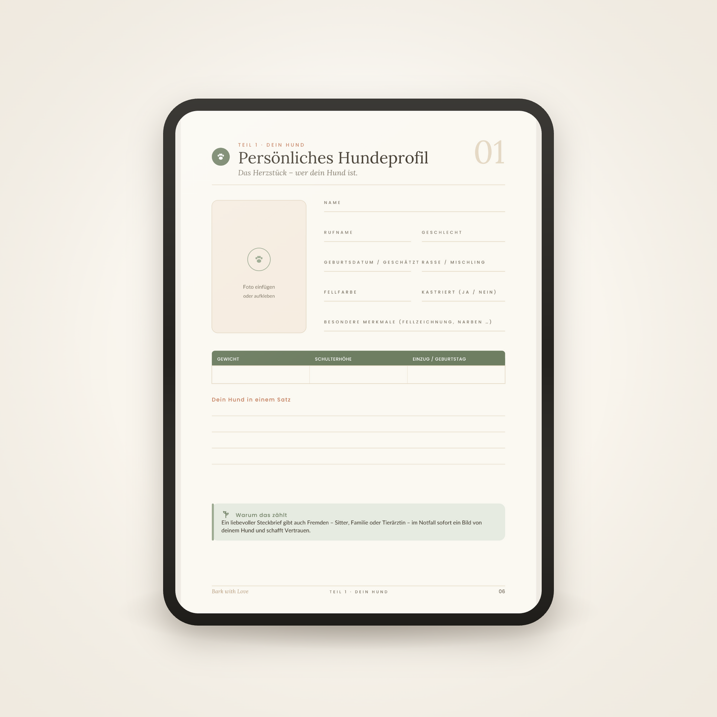 Hunde-Vorsorgeakte zum Ausfüllen – Digitales PDF (68 Seiten)