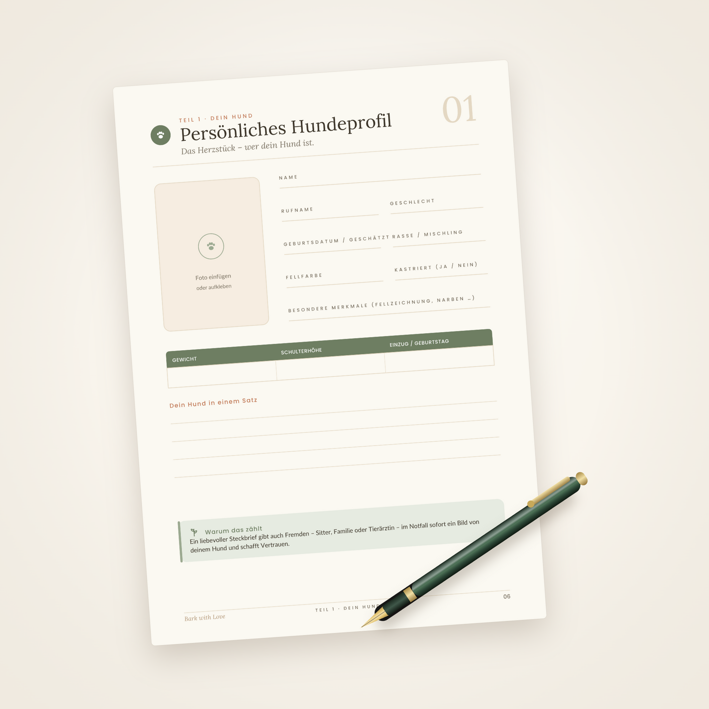 Hunde-Vorsorgeakte zum Ausdrucken – Druck-PDF (68 Seiten)